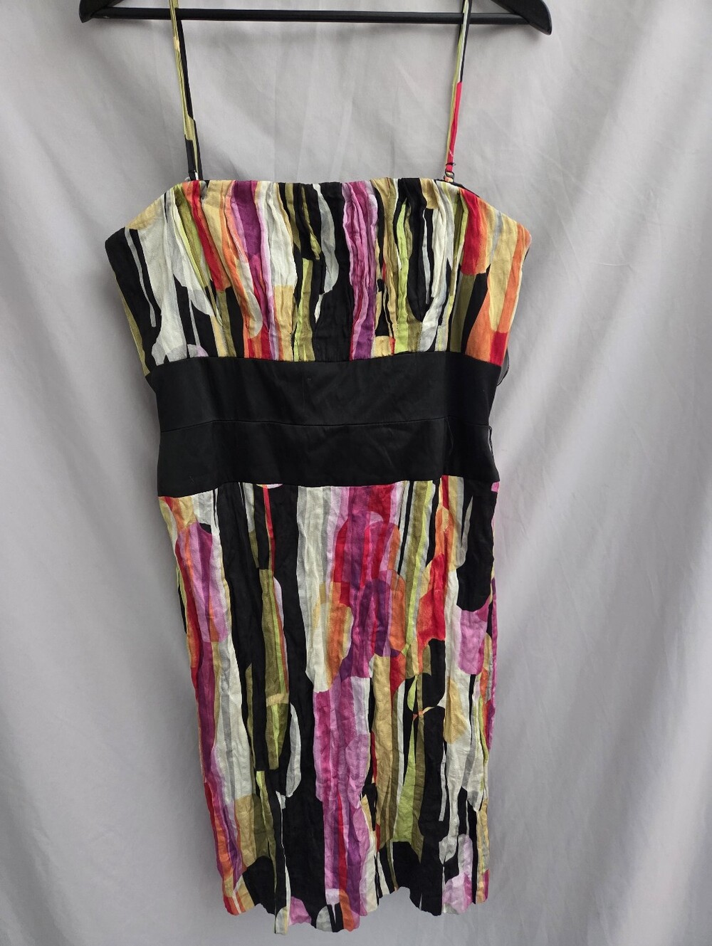 Colorful Striped Summer Dress - Black Waistband